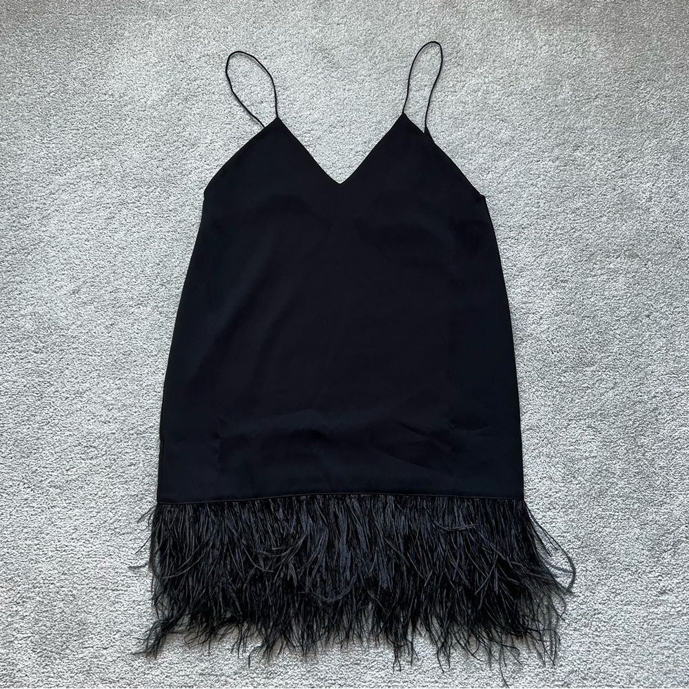 One Teaspoon Sofia Black Ostrich Feather Cami Slip Dress